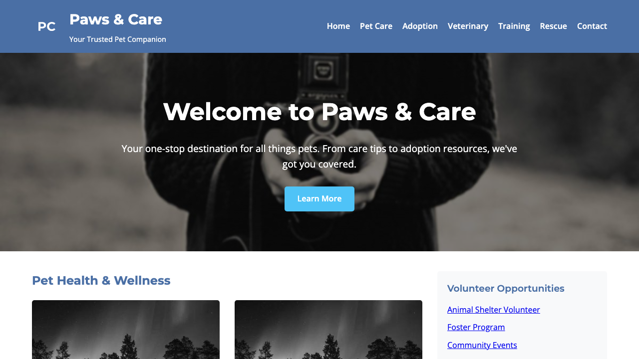 View Pets page