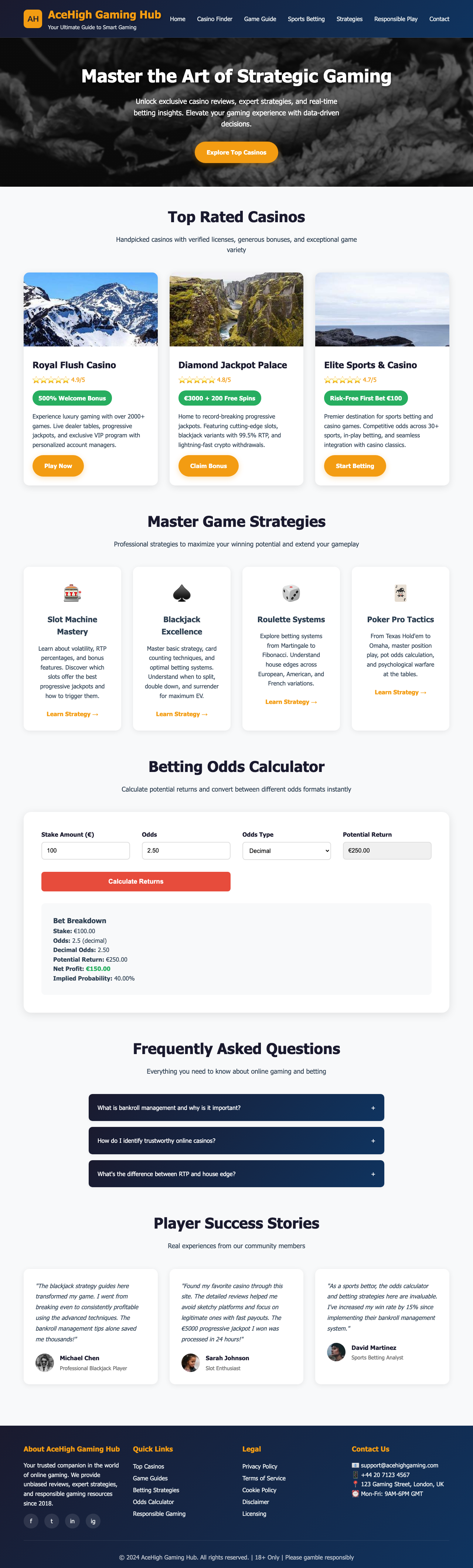 Gambling Casinos page with AIMAC score 4.6 (16 serious violations)