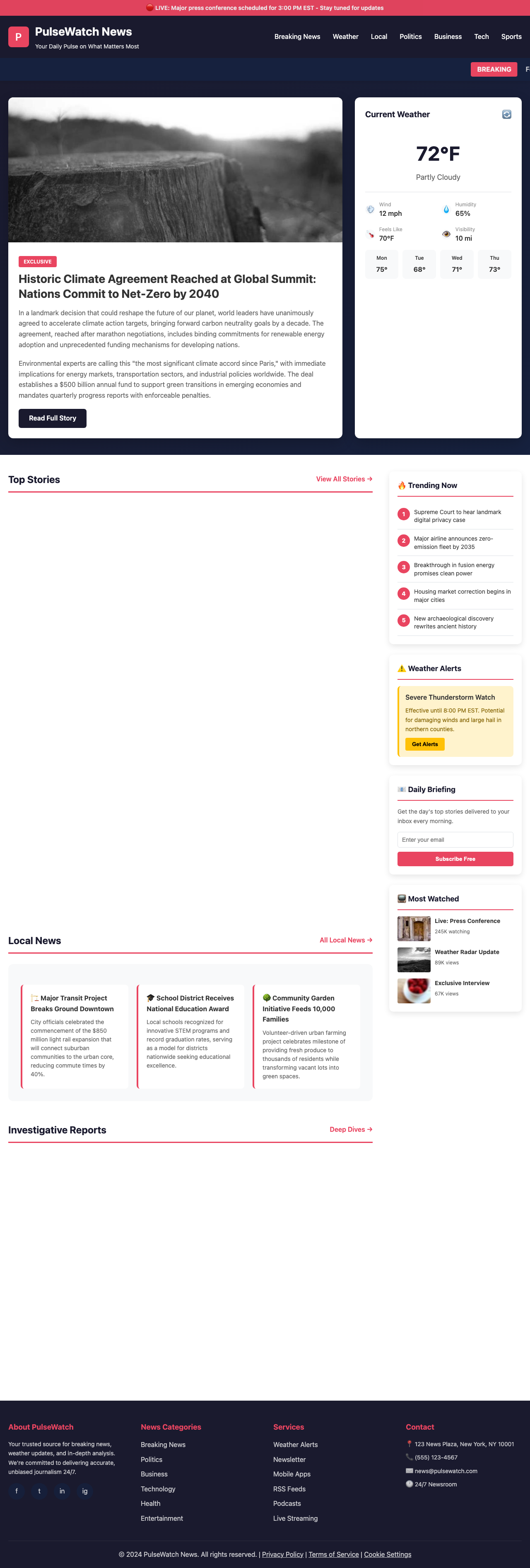 News Weather Information page with AIMAC score 4.6 (15 serious violations)