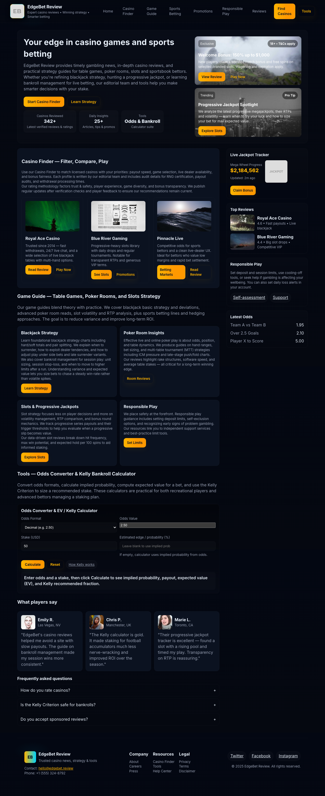 Gambling Casinos page with AIMAC score 12.2 (39 serious violations)