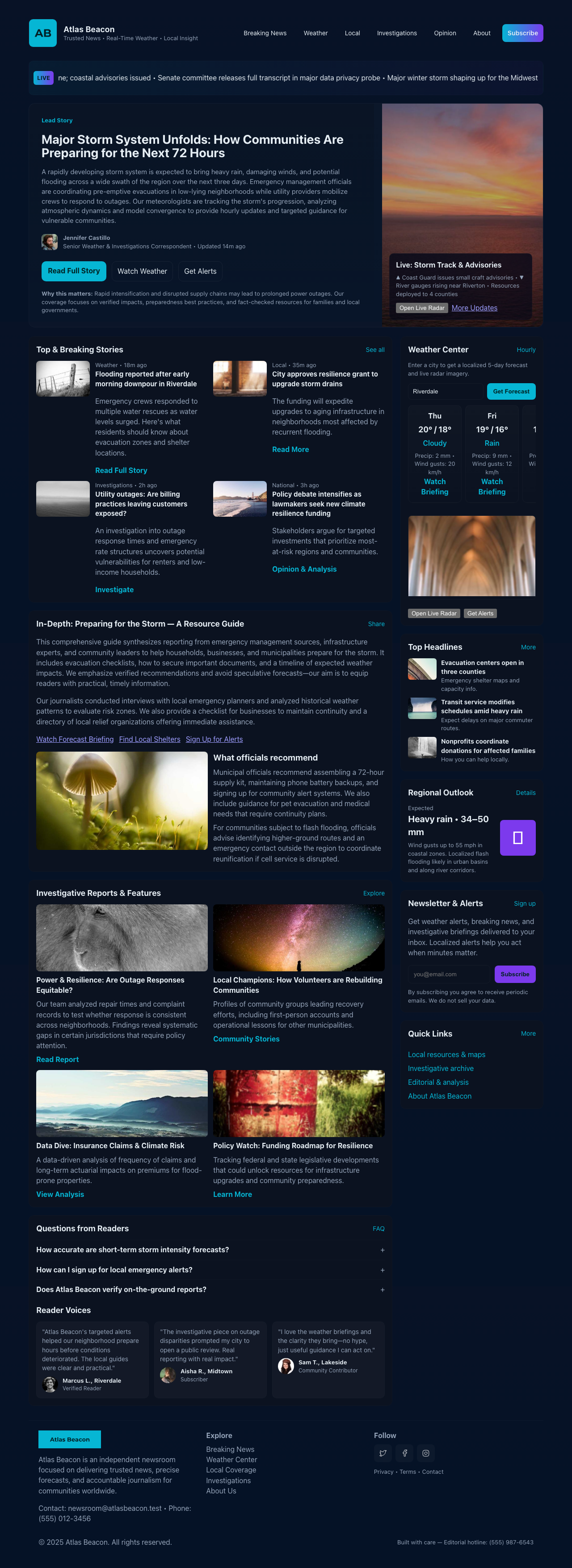 News Weather Information page with AIMAC score 10.3 (21 serious violations)