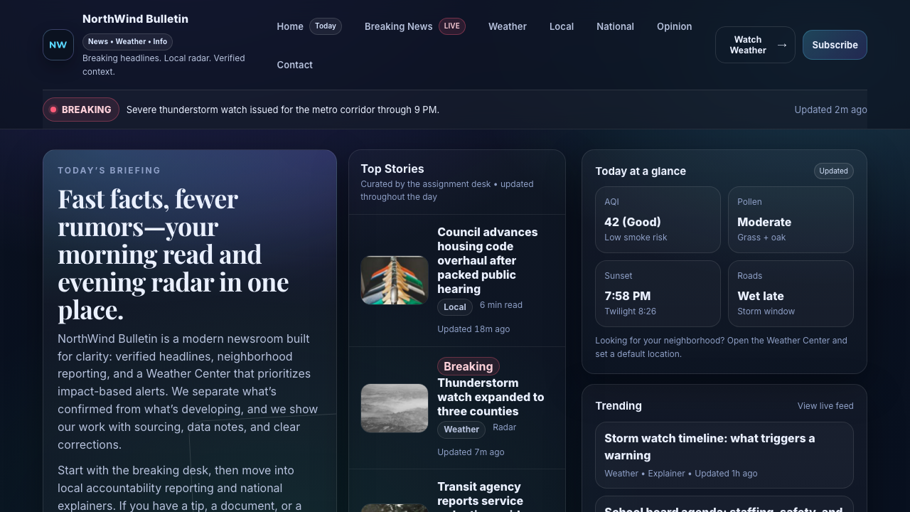 View News Weather Information page