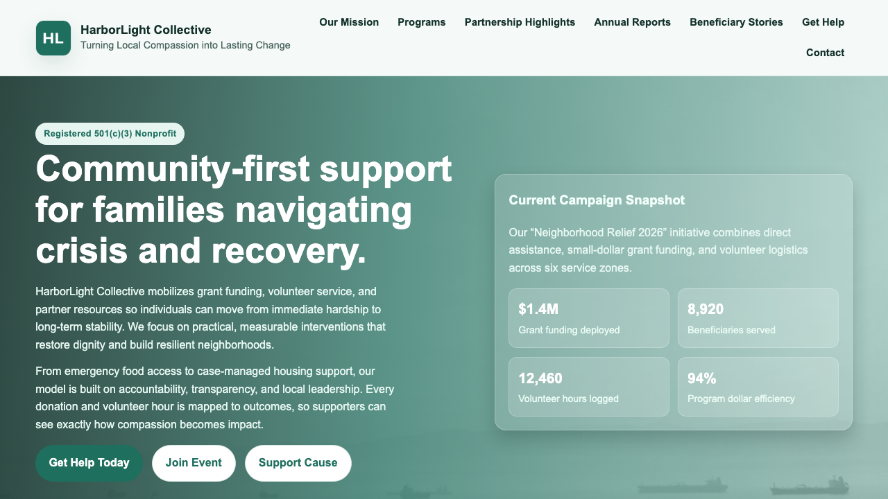 View Non Profit Charity page