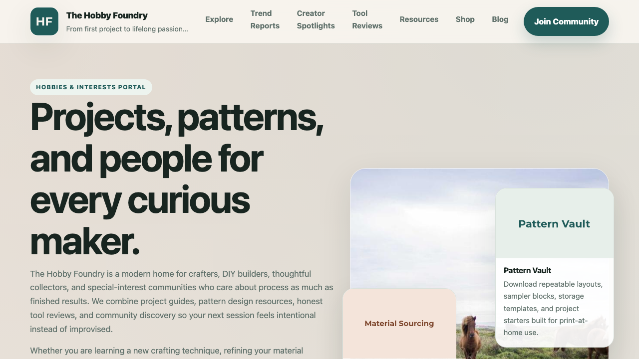 View Hobbies and Interests page