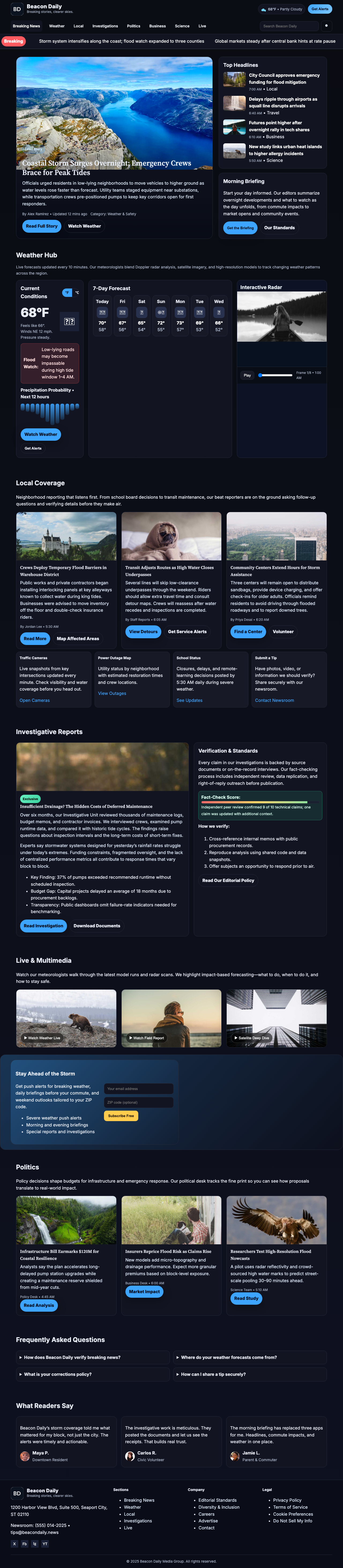 News Weather Information page with AIMAC score 4 (2 serious violations)