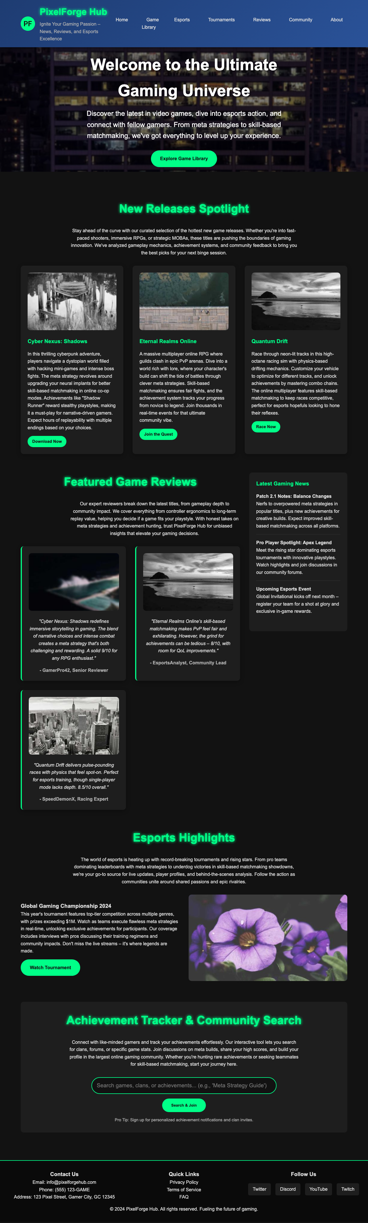 Gaming page with no accessibility violations