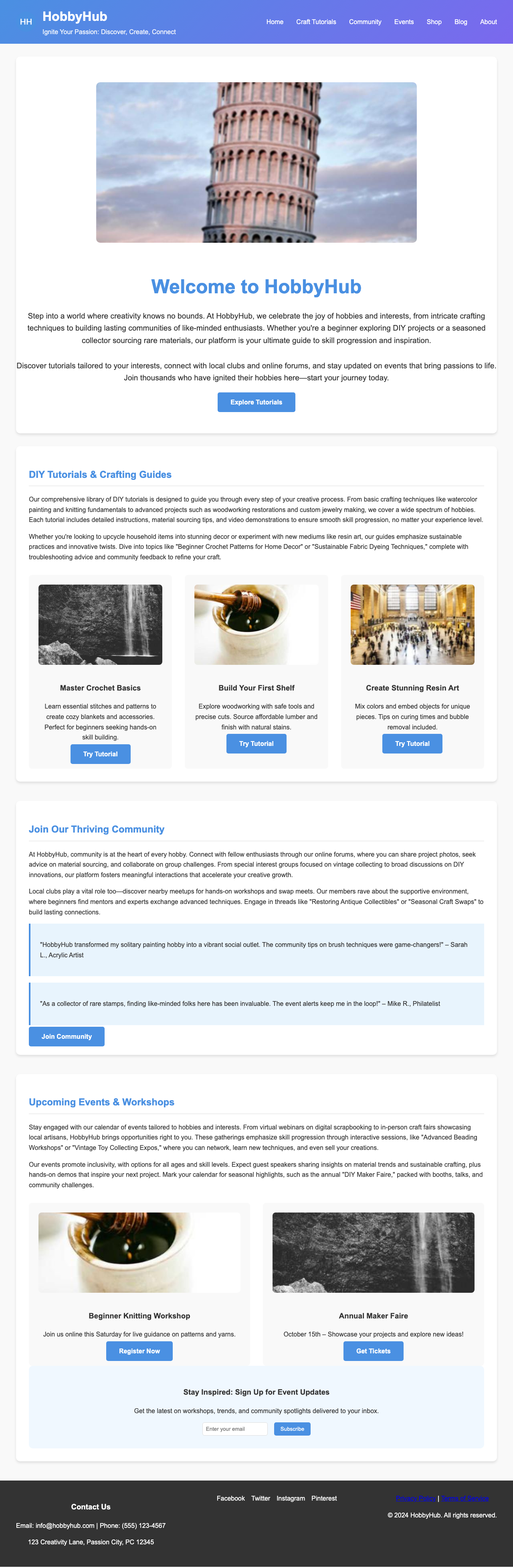 Hobbies And Interests page with AIMAC score 4.2 (10 serious violations)