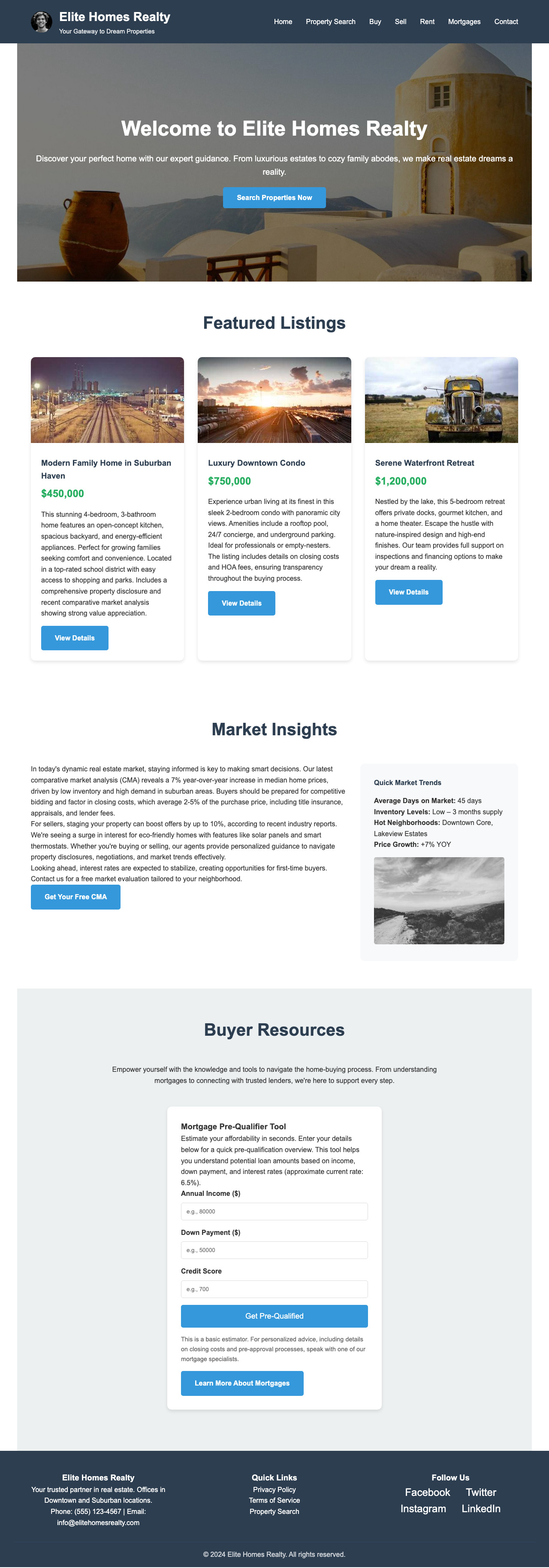 Real Estate page with AIMAC score 4.2 (10 serious violations)