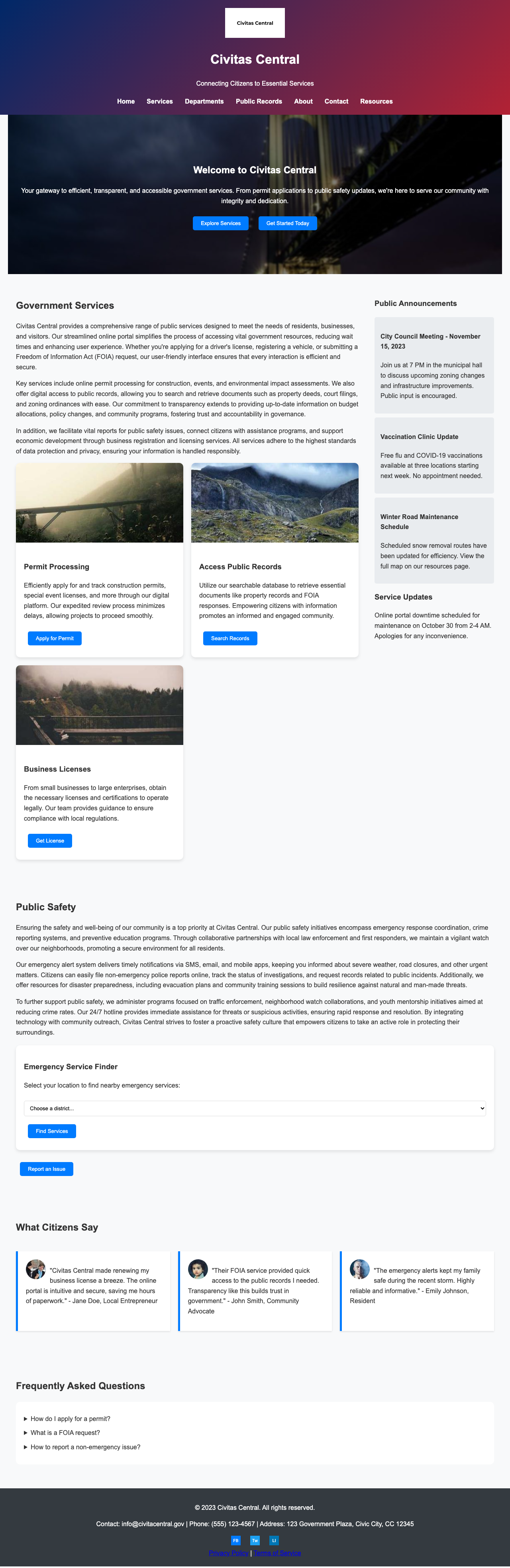 Government page with AIMAC score 8.9 (1 critical and 7 serious violations)