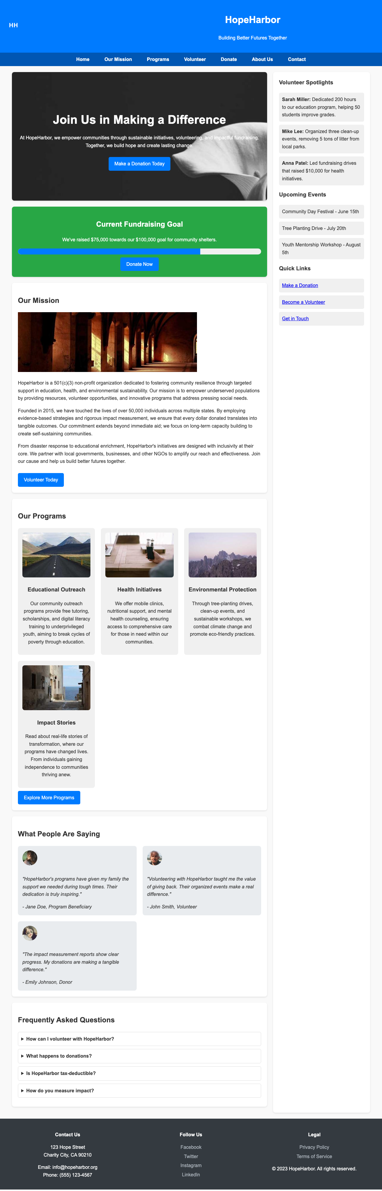 Non Profit Charity page with AIMAC score 3.7 (6 serious violations)