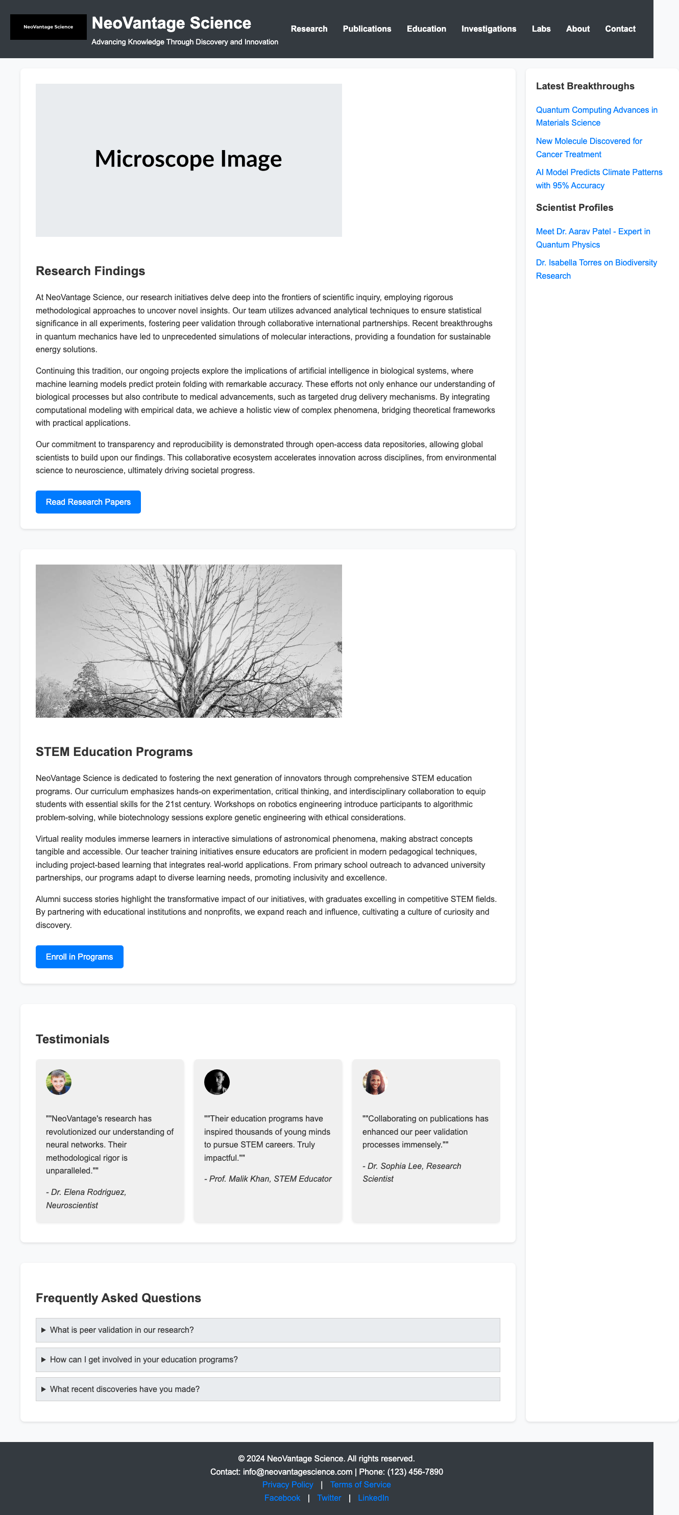 Science page with AIMAC score 4.4 (12 serious violations)