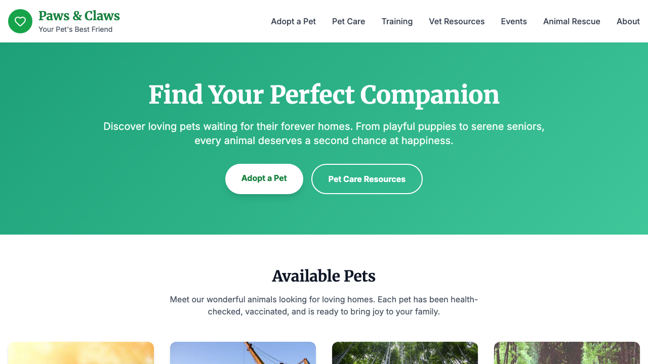 View Pets page
