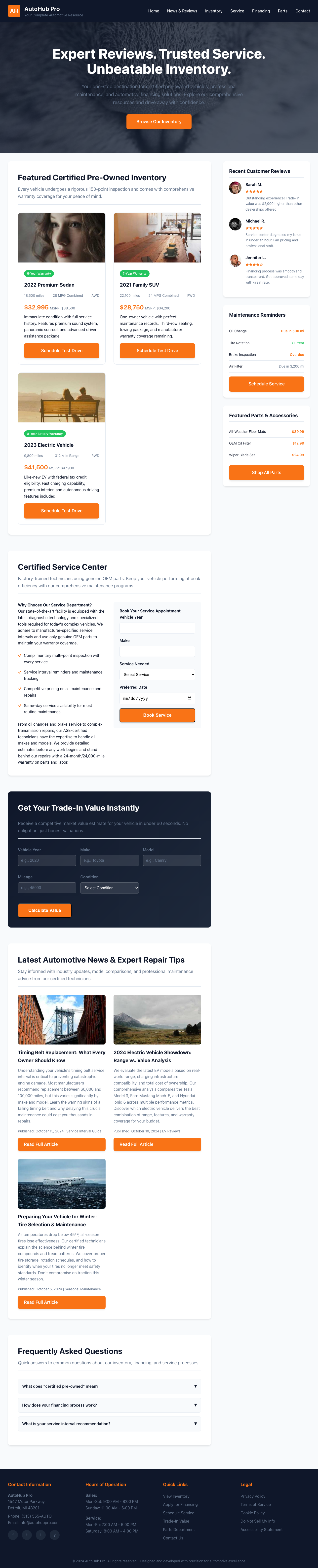 Automotive page with AIMAC score 5.6 (43 serious violations)