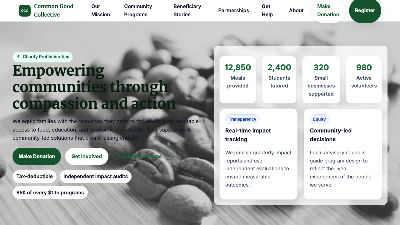 View Non Profit Charity page