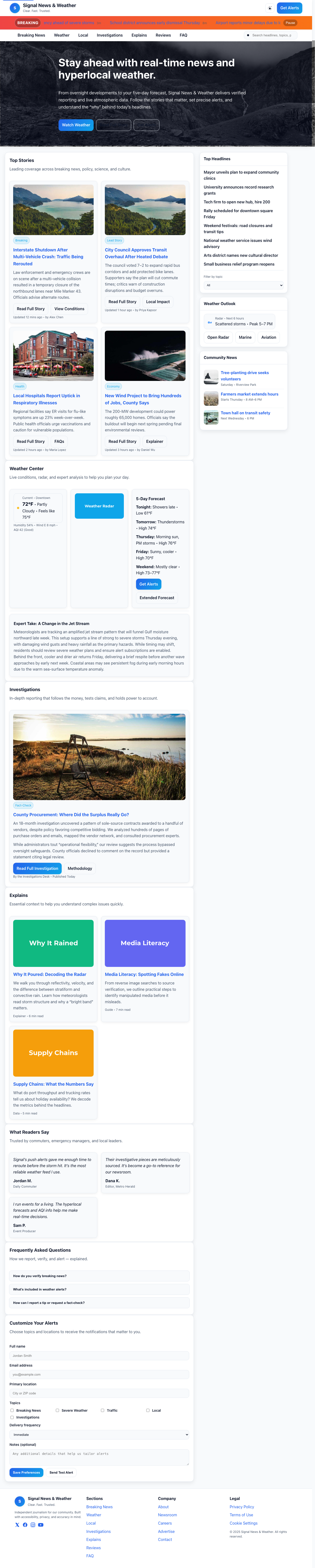 News Weather Information page with AIMAC score 16.5 (3 critical and 6 serious violations)