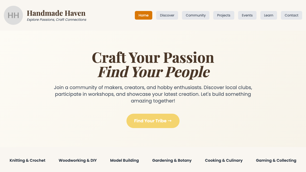 View Hobbies and Interests page