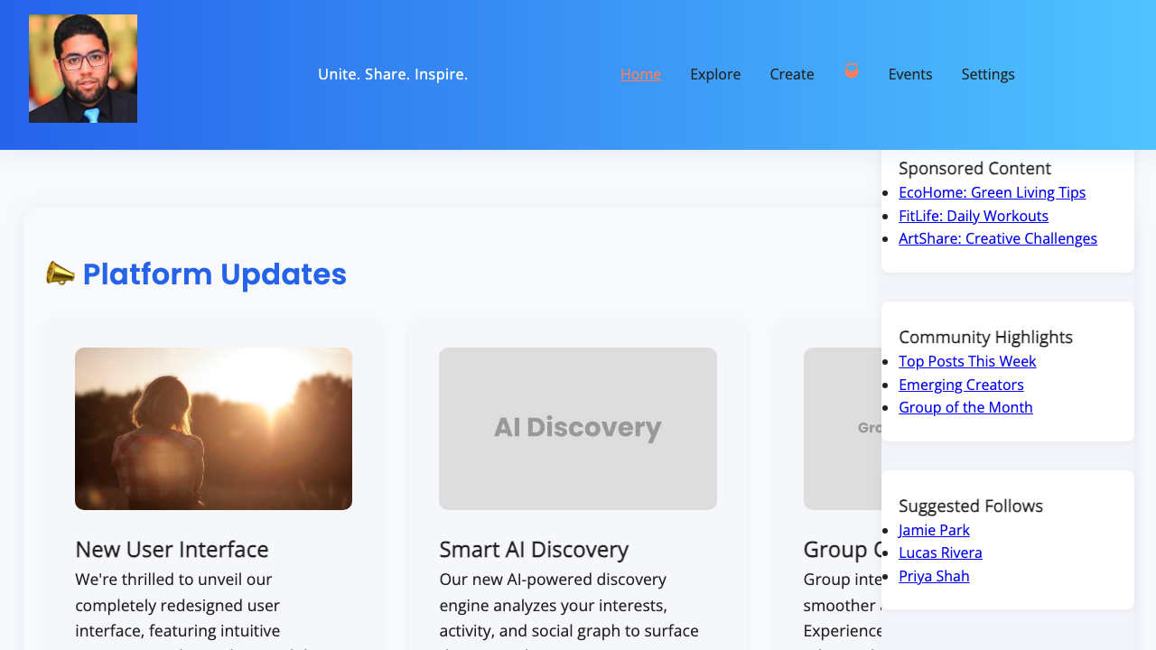 View Social Media page