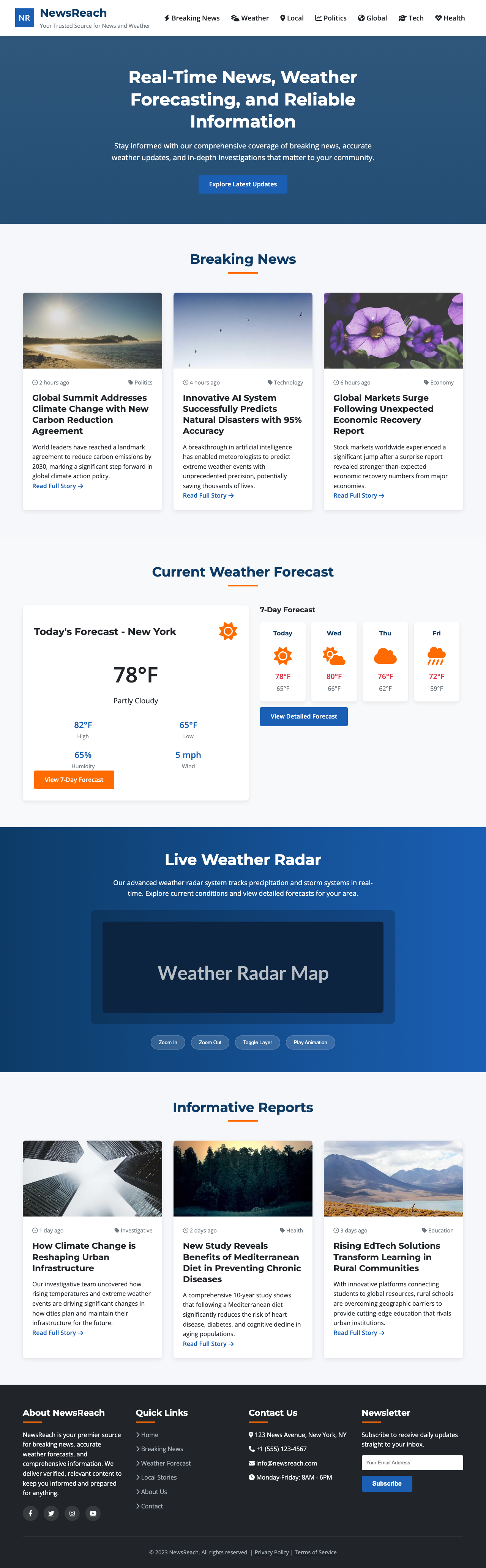 News Weather Information page with AIMAC score 8 (6 serious violations)