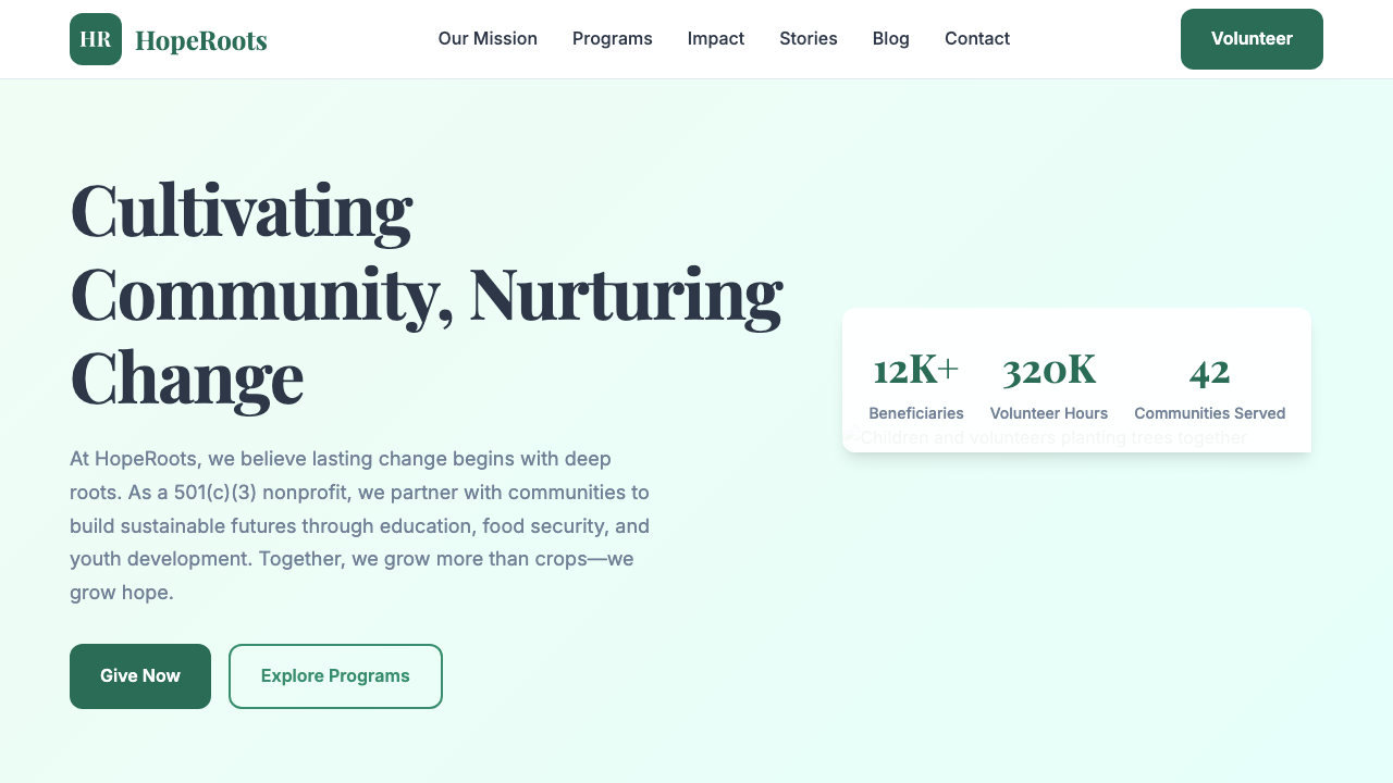 View Non Profit Charity page