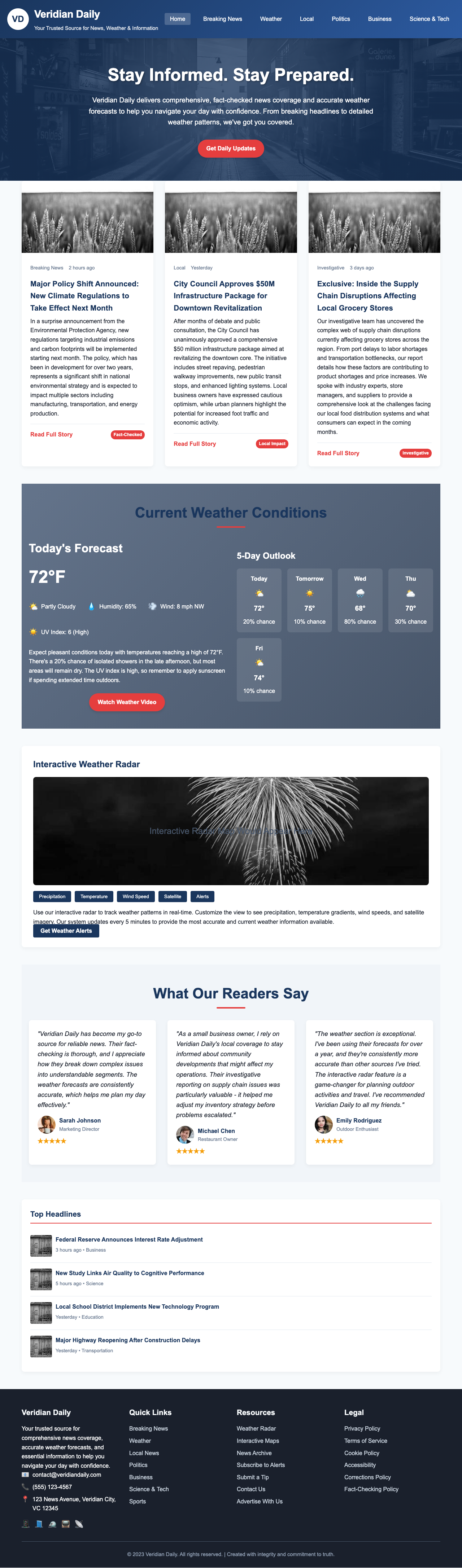 News Weather Information page with AIMAC score 4.9 (21 serious violations)