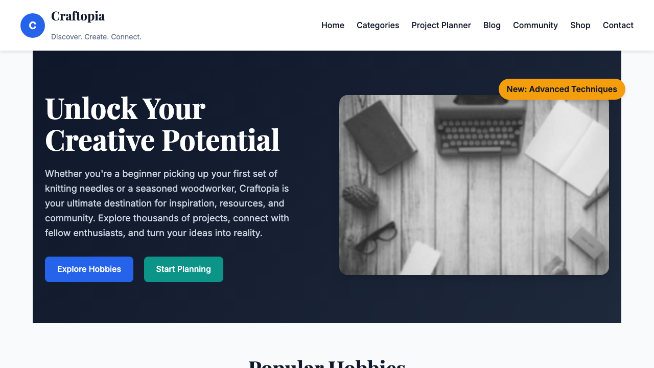 View Hobbies and Interests page