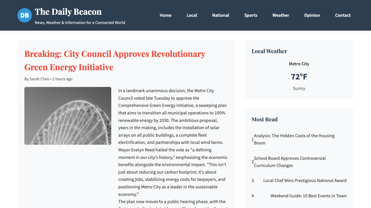 View News Weather Information page