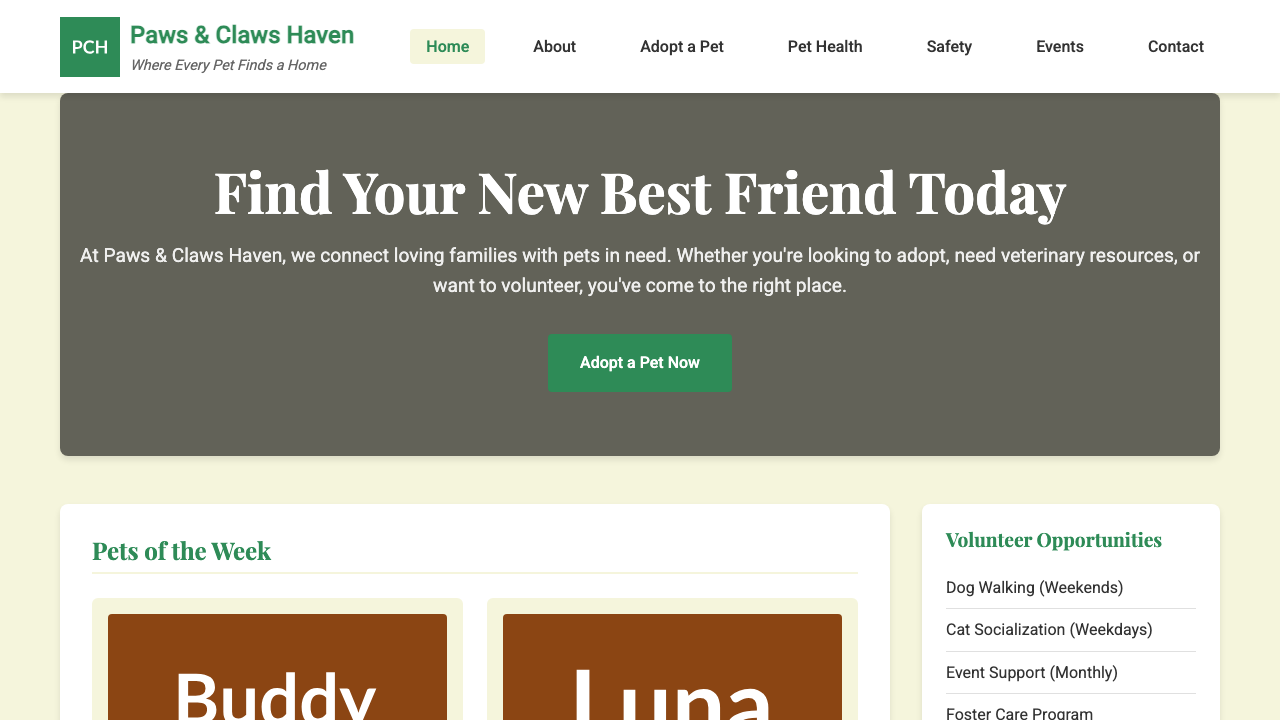 View Pets page